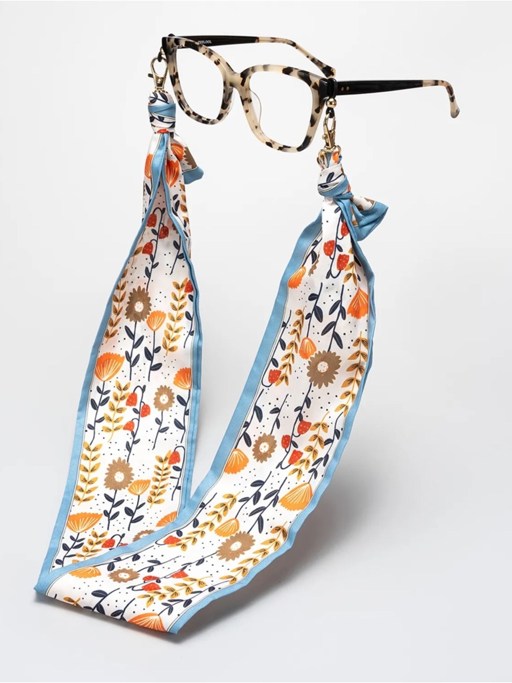 Floral Silk Eyewear Scarf - Blue & Orange NWOT